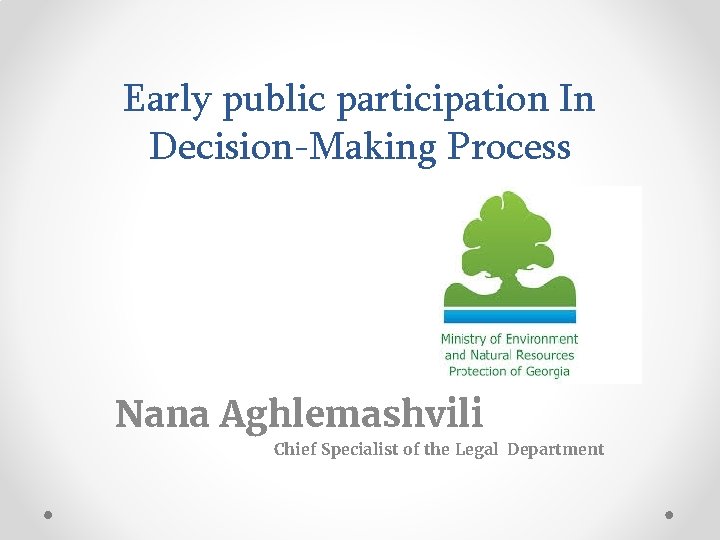 Early public participation In Decision-Making Process Nana Aghlemashvili Chief Specialist of the Legal Department