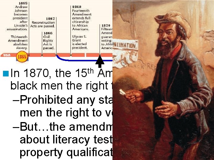 n In 1870, the 15 th Amendment gave black men the right to vote