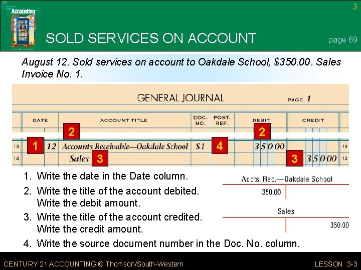 3 SOLD SERVICES ON ACCOUNT page 69 August 12. Sold services on account to