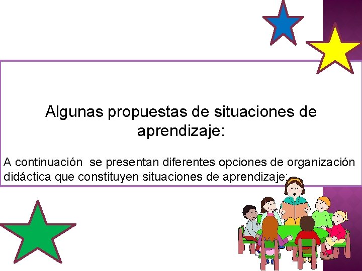 Algunas propuestas de situaciones de aprendizaje: A continuación se presentan diferentes opciones de organización