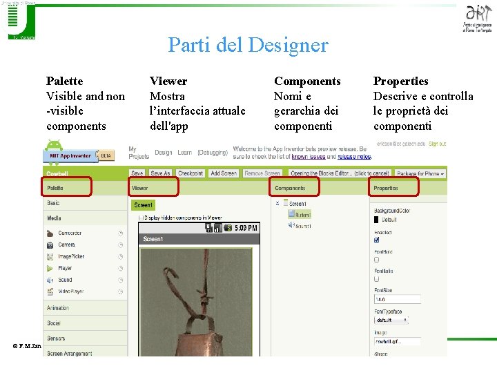 Parti del Designer Palette Visible and non -visible components © F. M. Zanzotto Viewer