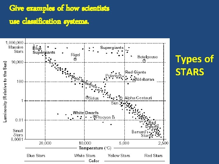 Give examples of how scientists use classification systems. Types of STARS 