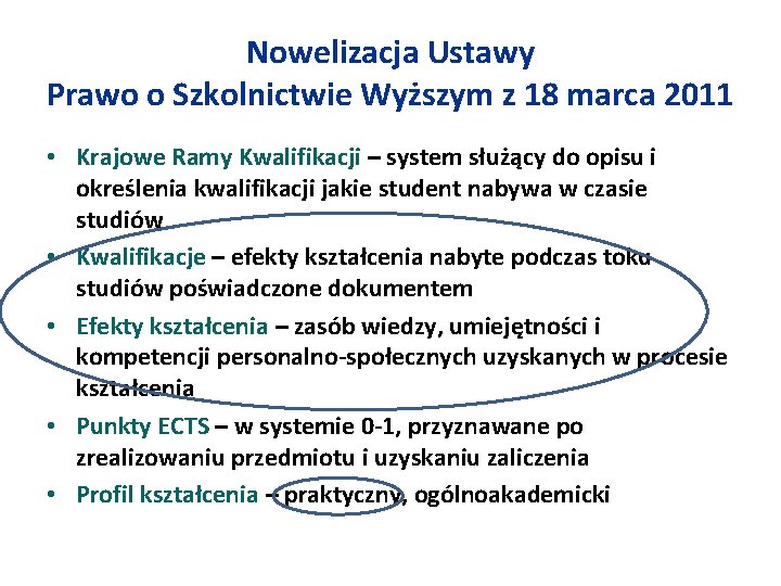 Nowelizacja Ustawy Prawo o Szkolnictwie Wyższym z 18 marca 2011 • Krajowe Ramy Kwalifikacji