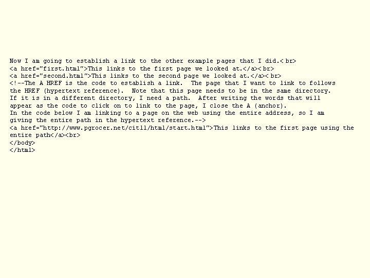 Now I am going to establish a link to the other example pages that