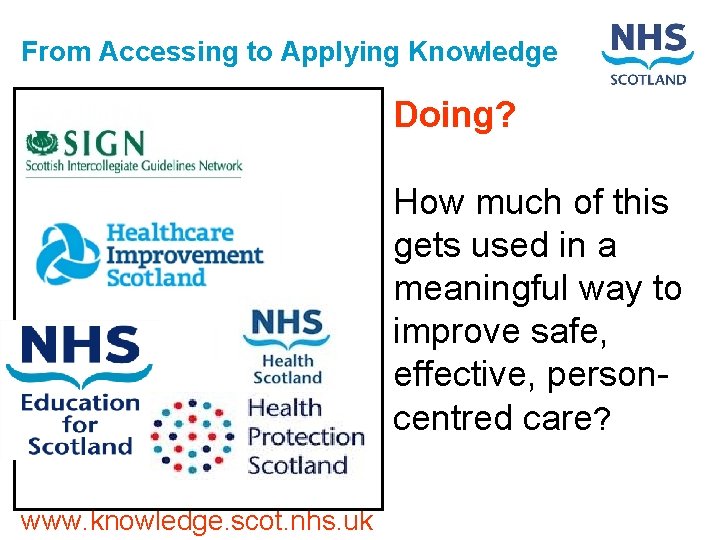 From Accessing to Applying Knowledge Doing? Knowing • Knowledge Network How much of this