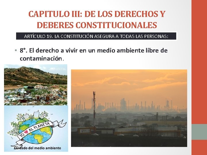 CAPITULO III: DE LOS DERECHOS Y DEBERES CONSTITUCIONALES ARTÍCULO 19. LA CONSTITUCIÓN ASEGURA A