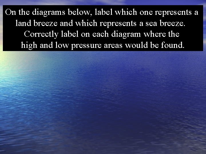 On the diagrams below, label which one represents a land breeze and which represents