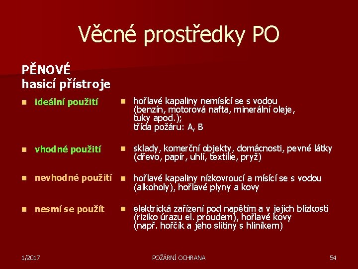 Věcné prostředky PO PĚNOVÉ hasicí přístroje n ideální použití n hořlavé kapaliny nemísící se