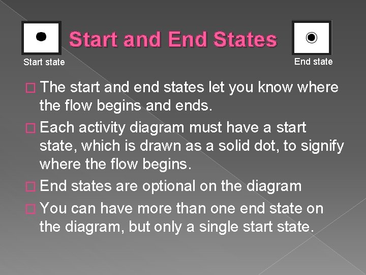 Start and End States Start state � The End state start and end states