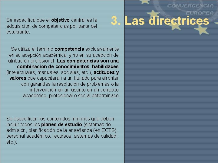 Se especifica que el objetivo central es la adquisición de competencias por parte del