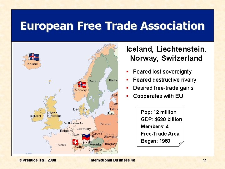 European Free Trade Association Iceland, Liechtenstein, Norway, Switzerland § § Feared lost sovereignty Feared