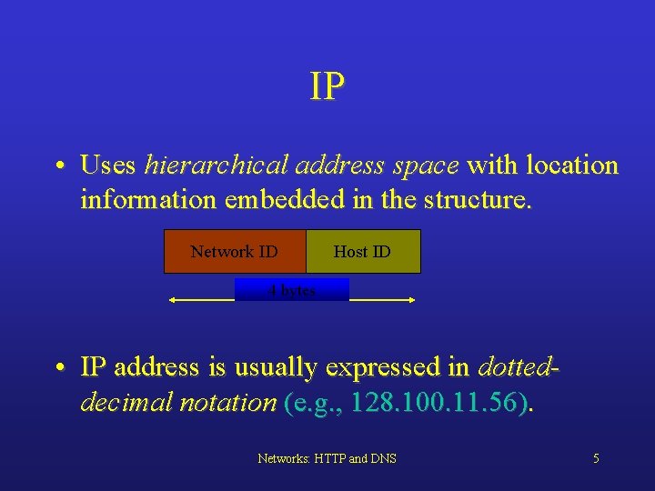IP • Uses hierarchical address space with location information embedded in the structure. Network