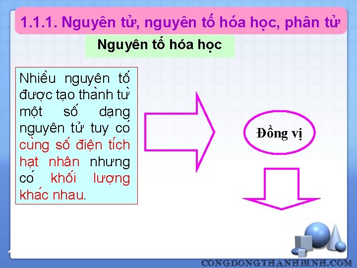 1. 1. 1. Nguyên tử, nguyên tố hóa học, phân tử Nguyên tố hóa