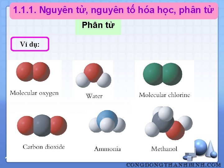 1. 1. 1. Nguyên tử, nguyên tố hóa học, phân tử Phân tử Ví