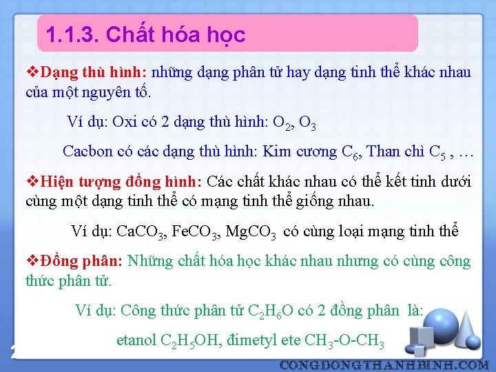 1. 1. 3. Chất hóa học v. Dạng thù hình: những dạng phân tử