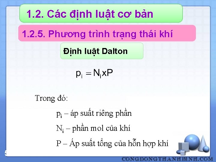 1. 2. Các định luật cơ bản 1. 2. 5. Phương trình trạng thái