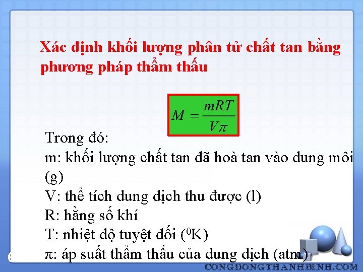 Xác định khối lượng phân tử chất tan bằng phương pháp thẩm thấu 65