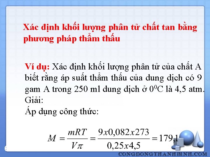 Xác định khối lượng phân tử chất tan bằng phương pháp thẩm thấu Ví