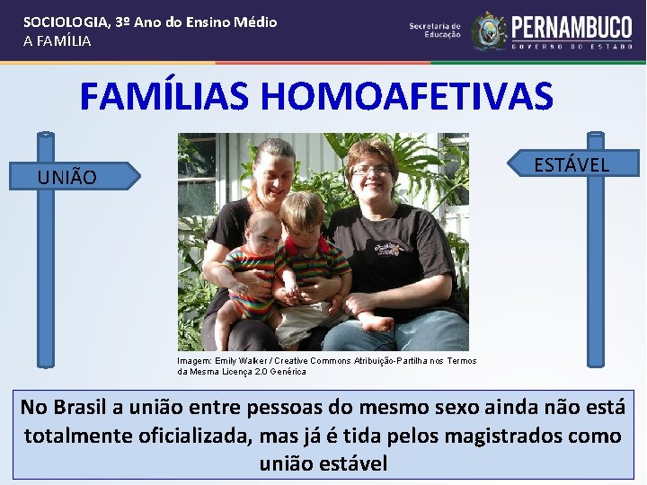 SOCIOLOGIA, 3º Ano do Ensino Médio A FAMÍLIAS HOMOAFETIVAS ESTÁVEL UNIÃO Imagem: Emily Walker