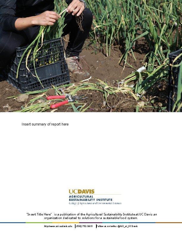 Insert summary of report here “Insert Title Here” is a publication of the Agricultural