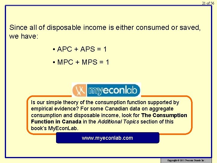 21 of 56 Since all of disposable income is either consumed or saved, we