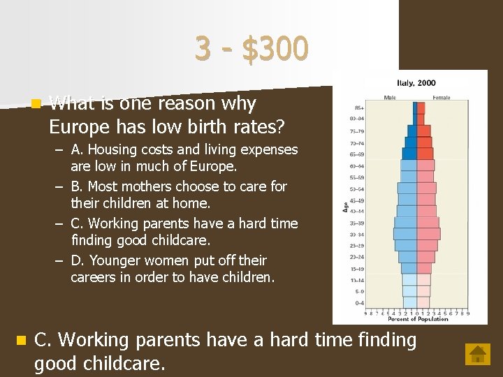 3 - $300 n What is one reason why Europe has low birth rates?
