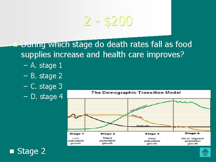 2 - $200 n During which stage do death rates fall as food supplies