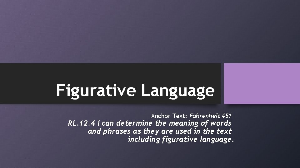 Figurative Language Anchor Text: Fahrenheit 451 RL. 12. 4 I can determine the meaning