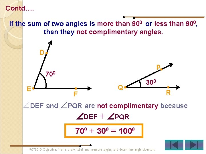 Contd…. If the sum of two angles is more than 900 or less than