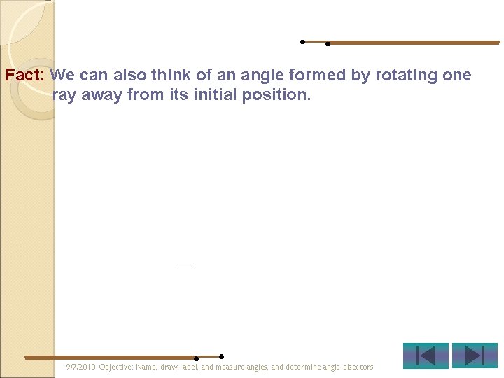 Fact: We can also think of an angle formed by rotating one ray away