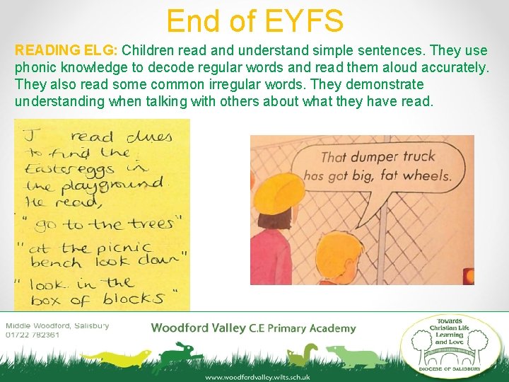 End of EYFS READING ELG: Children read and understand simple sentences. They use phonic