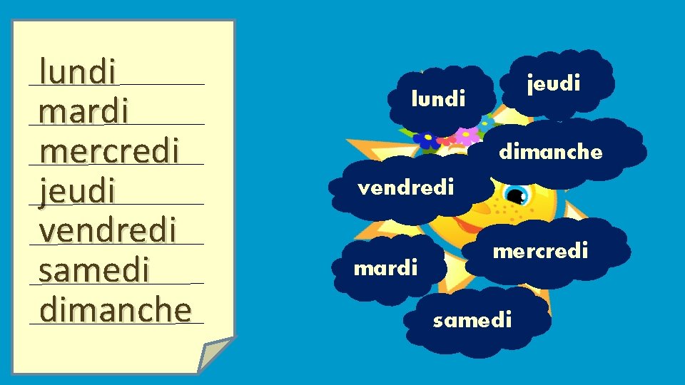 lundi mardi mercredi jeudi vendredi samedi dimanche jeudi lundi dimanche vendredi mardi mercredi samedi