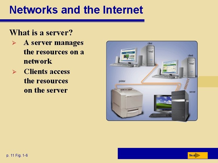 Networks and the Internet What is a server? Ø Ø A server manages the