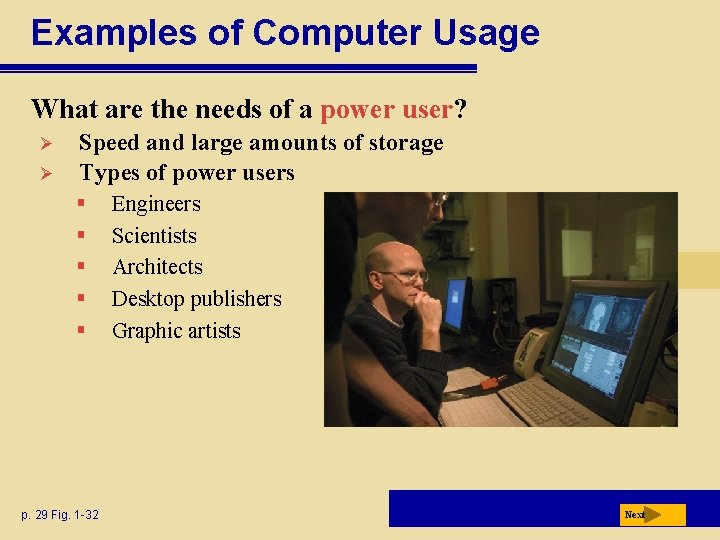 Examples of Computer Usage What are the needs of a power user? Ø Ø