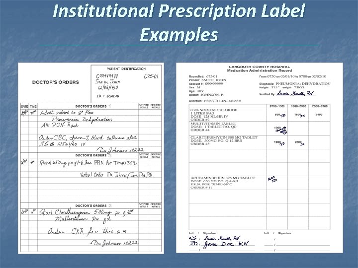 Institutional Prescription Label Examples 