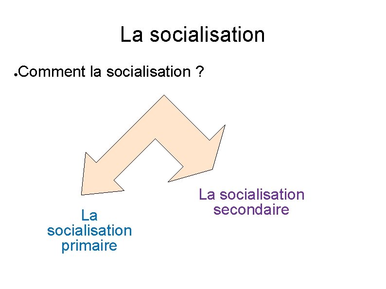 La socialisation ● Comment la socialisation ? La socialisation primaire La socialisation secondaire 