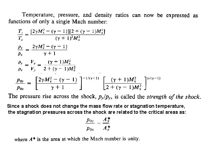 Since a shock does not change the mass flow rate or stagnation temperature, the