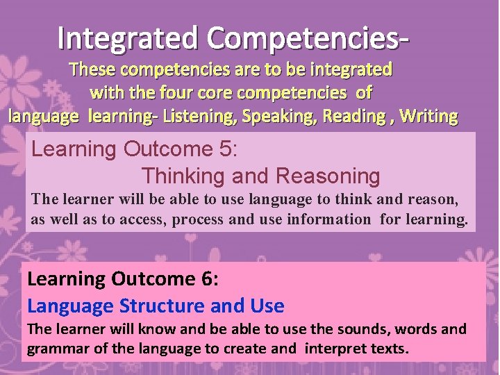 Integrated Competencies- These competencies are to be integrated with the four core competencies of