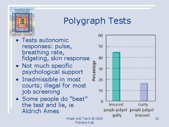 Polygraph Tests • Tests autonomic responses: pulse, breathing rate, fidgeting, skin response • Not