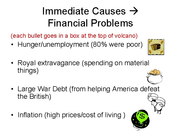 Immediate Causes Financial Problems (each bullet goes in a box at the top of