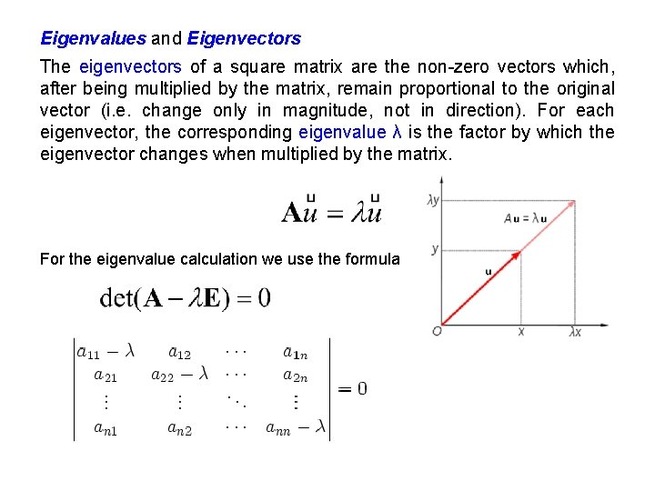 Eigenvalues and Eigenvectors The eigenvectors of a square matrix are the non-zero vectors which,