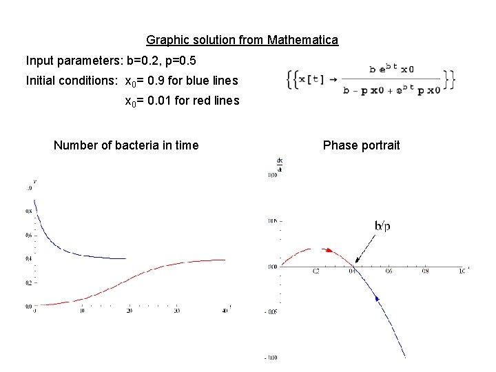 Graphic solution from Mathematica Input parameters: b=0. 2, p=0. 5 Initial conditions: x 0=