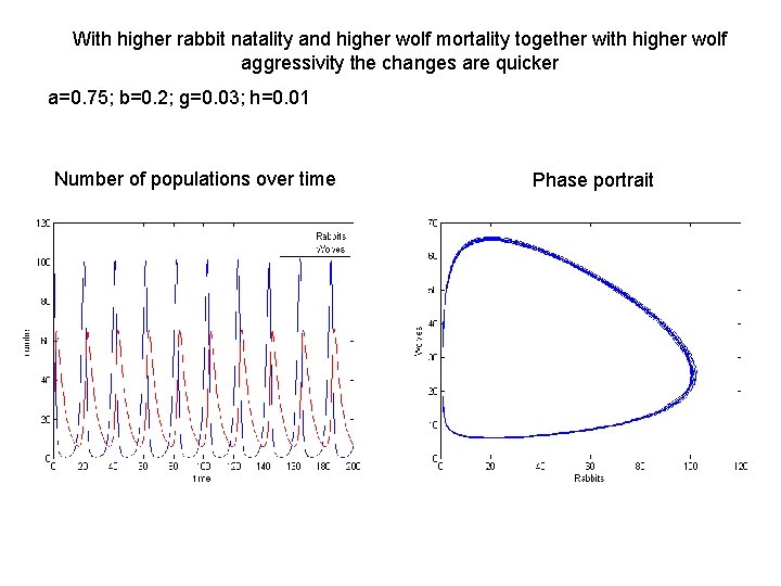 With higher rabbit natality and higher wolf mortality together with higher wolf aggressivity the