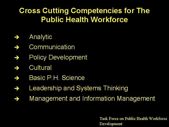Cross Cutting Competencies for The Public Health Workforce è Analytic è Communication è Policy