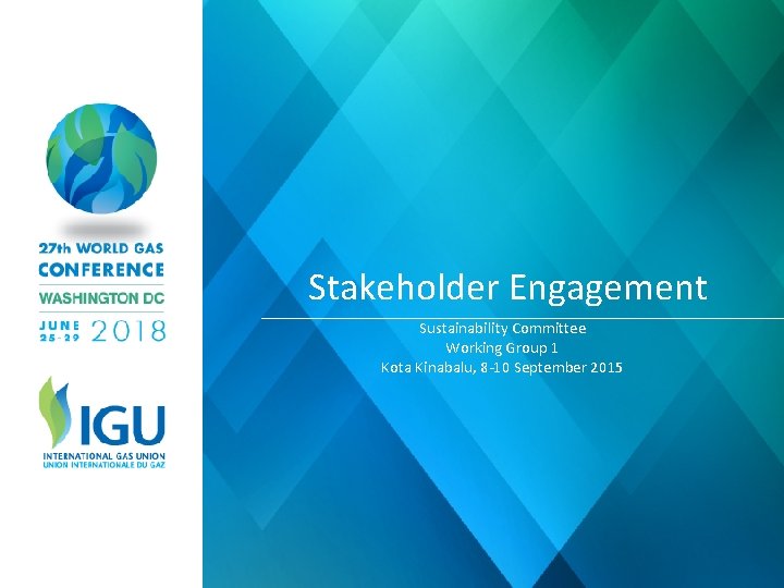 Stakeholder Engagement Sustainability Committee Working Group 1 Kota Kinabalu, 8 -10 September 2015 