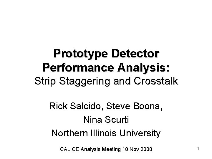 Prototype Detector Performance Analysis: Strip Staggering and Crosstalk Rick Salcido, Steve Boona, Nina Scurti