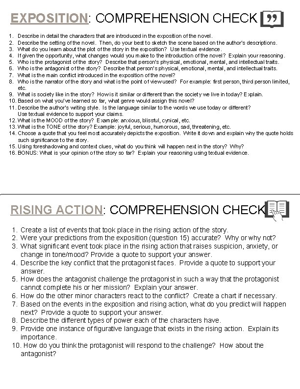 EXPOSITION: COMPREHENSION CHECK 1. 2. 3. 4. 5. 6. 7. 8. Describe in detail
