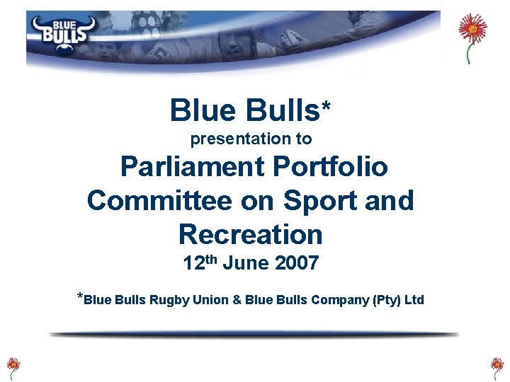 Blue Bulls* presentation to Parliament Portfolio Committee on Sport and Recreation 12 th June