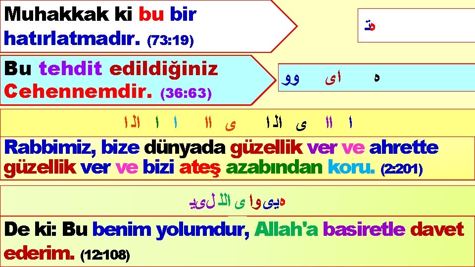 (73: 19) Muhakkak ki bu bir hatırlatmadır. (73: 19) Bu tehdit edildiğiniz (36: 63) (73: 19) Muhakkak ki bu bir hatırlatmadır. (73: 19) Bu tehdit edildiğiniz (36: 63)