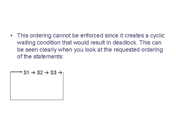  • This ordering cannot be enforced since it creates a cyclic waiting condition